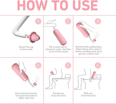 Step-by-step guide on how to use a pink handheld device with illustrations and text.