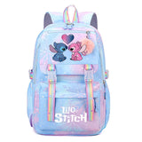 Backpack with cartoon characters and 'Lilo & Stitch' branding.