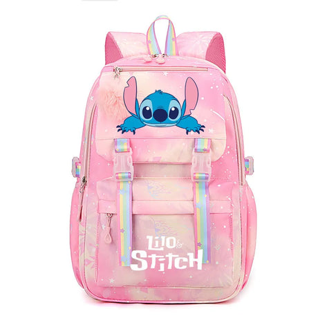 Pink backpack with a cartoon character 