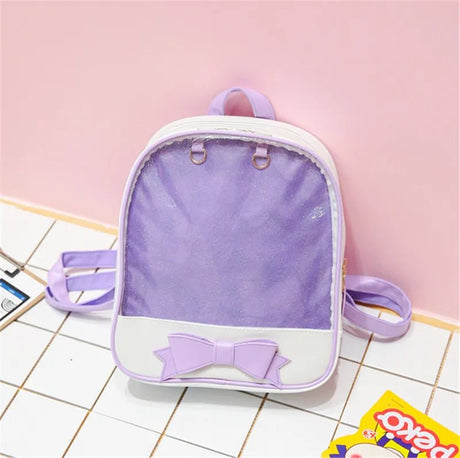 Purple backpack with a bow