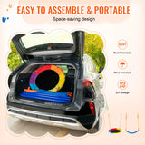 Car trunk with colorful inflatable rings and space-saving design features
