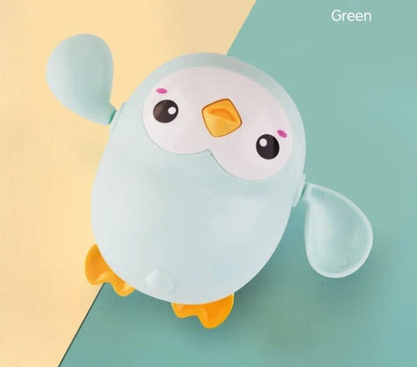 Cute cartoon character with a light blue body and orange feet.