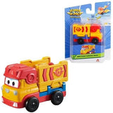 Toy truck with cartoon face and packaging featuring 'Super Wings' logo.