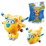 Transforming toy with airplane and robot forms, featuring Super Wings branding.