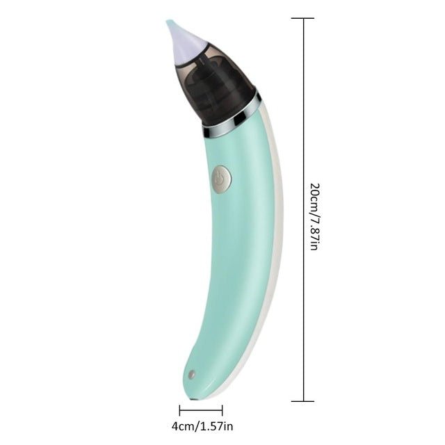 Teal ear cleaning tool with measurements on a white background