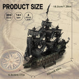 Model ship kit with size details.