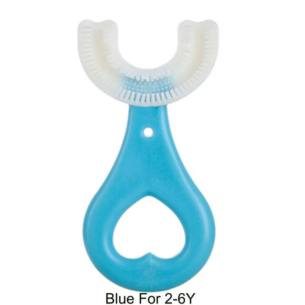 360-Degree U-Shaped Children's Toothbrush - Silicone Teeth Cleaner - Blue 2-6T image
