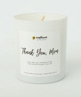 White candle with 'Thank You, Mom' message