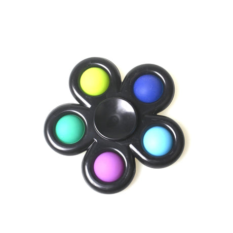 Black fidget spinner with colorful buttons.