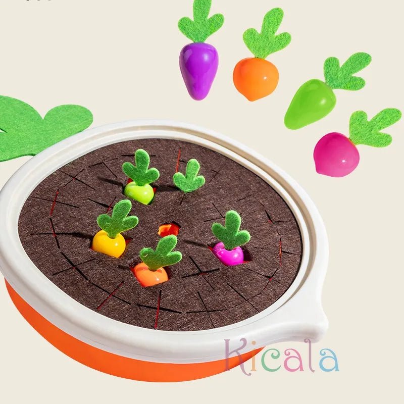Children's play mat with felt vegetables.