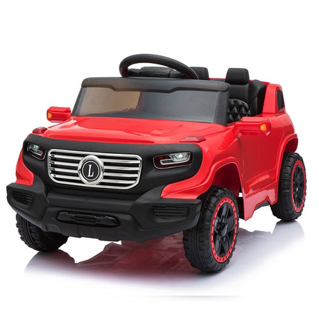 Red toy SUV with black details.