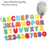 Colorful alphabet and numbers with a storage bag.