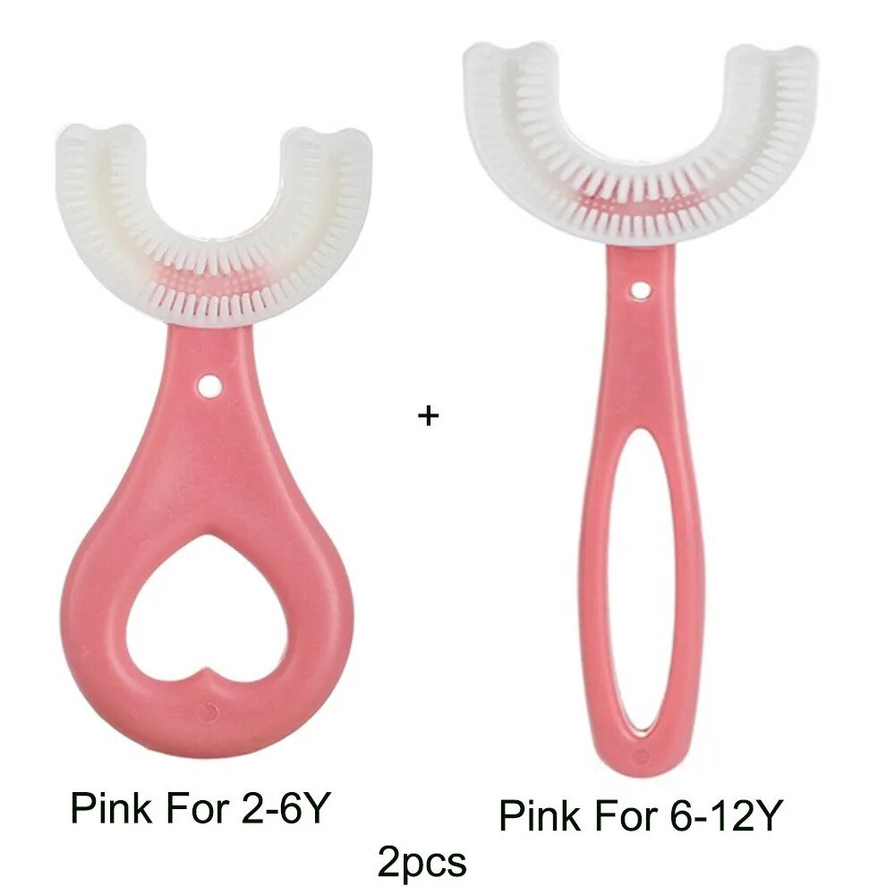 360-Degree U-Shaped Children's Toothbrush - Silicone Teeth Cleaner - Beige image
