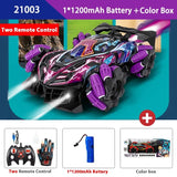 Toy car with remote controls and battery pack on a colorful background