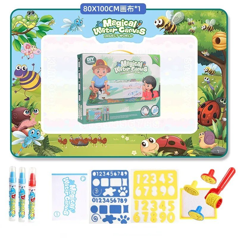 Magical Water Canvas with insect-themed design, markers, and educational tools.