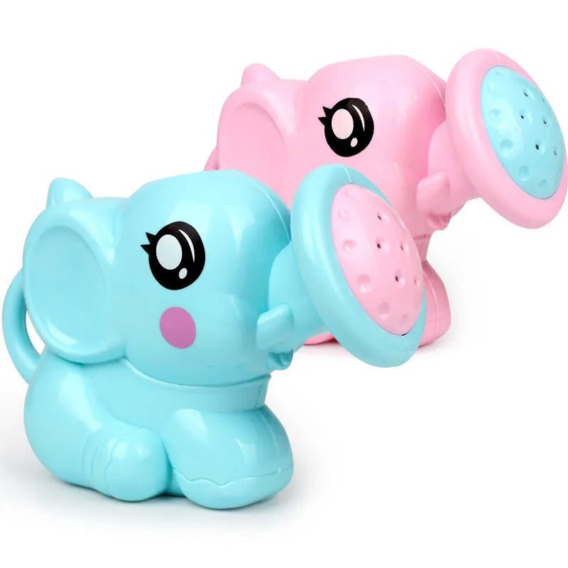 Two elephant-shaped bath toys, one blue and one pink