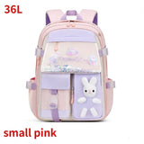Pink and purple backpack with bunny design 