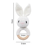 Wooden Baby Rattle & Teether - Crochet Animal Designs - White rabbit image