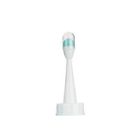 White electric cleaner head with blue accents on a white background