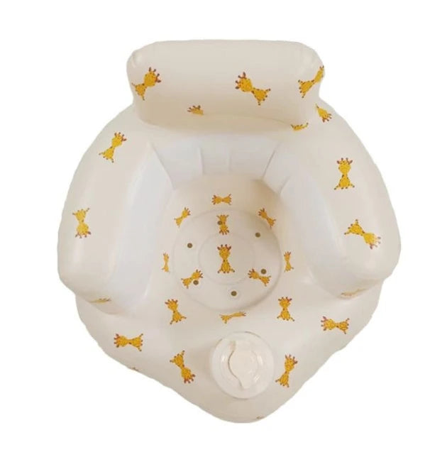 White inflatable pool float with yellow patterns on a white background