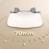 White pillow with gray ears on a beige background with '70min' text