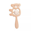 Wooden bear-shaped teether with a white ball on a white background