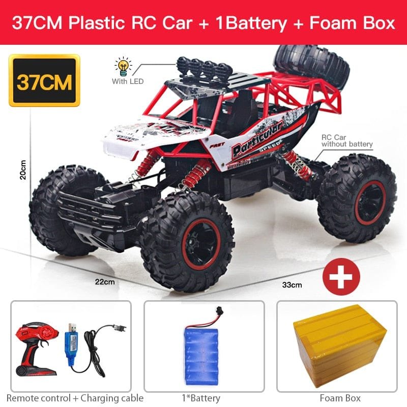 Red based 37CM Plastic RC Car with battery and foam box.