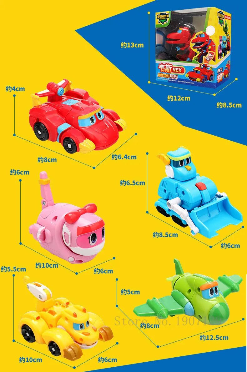 Toy vehicles with dimensions on a yellow background
