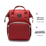 USB Large Capacity Nappy Bag Waterproof Mom Maternity Travel Backpack - wine red image