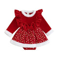 Red baby dress with white stars and ruffles on a white background