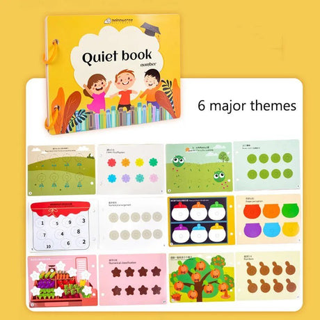 Children's quiet book with colorful pages on a yellow background