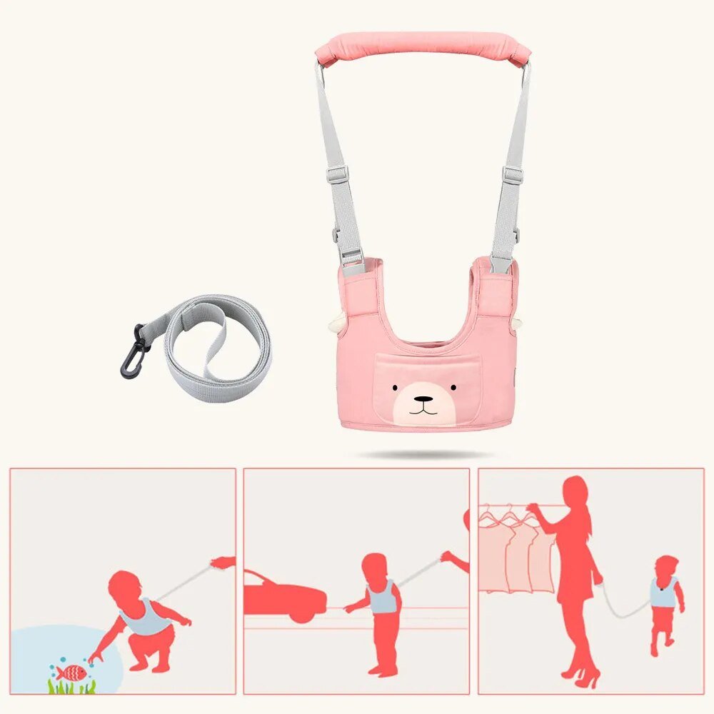 Pink baby walking harness with straps 