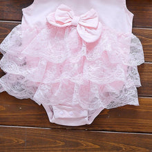 Pink lace baby romper with a bow (option 2)
