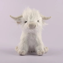 Adorable Kawaii Highland Cow doll in cream soft plush, a 25cm stuffed toy for hugging, photo props and gifting.