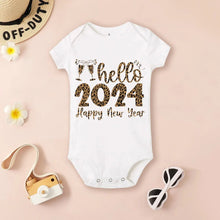 White baby onesie with 'Hello 2024 Happy New Year' text (option 9)