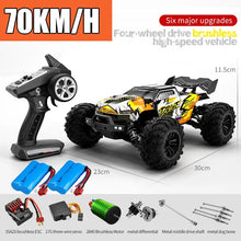 Advanced 75KM/H remote control Monster Truck shown with specifications on a white background for product reference.