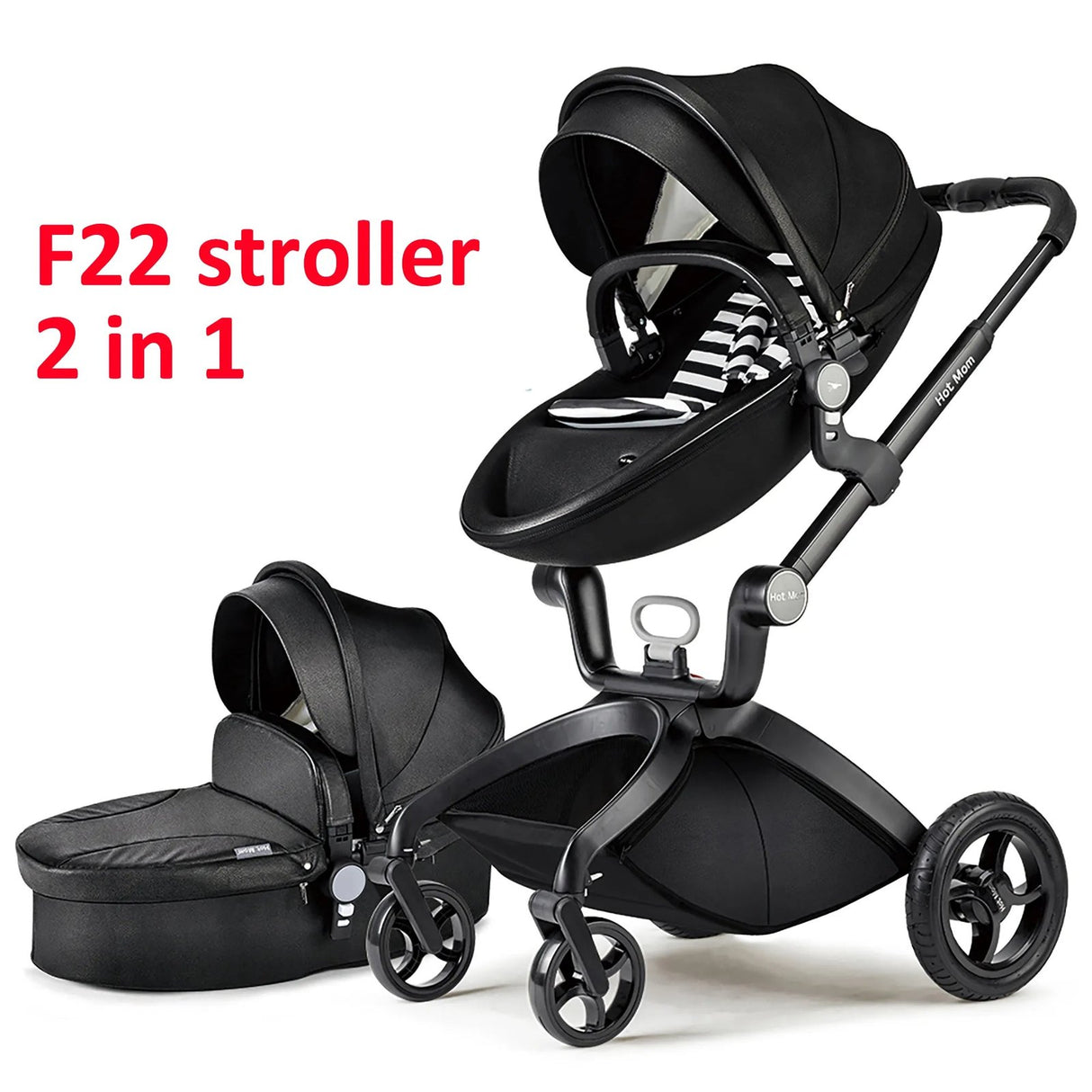 Hot Mom 3-in-1 Baby Stroller: High Landscape, Newborn-Friendly - black 2in1 image