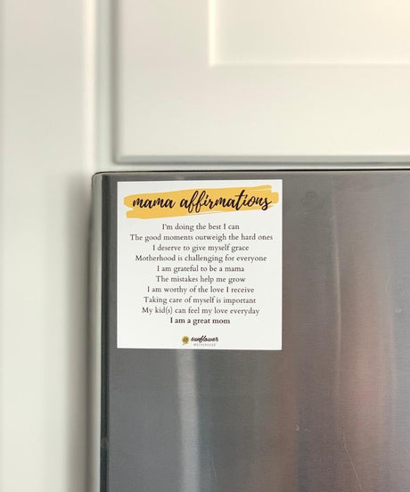 Mama affirmations magnet on a refrigerator door