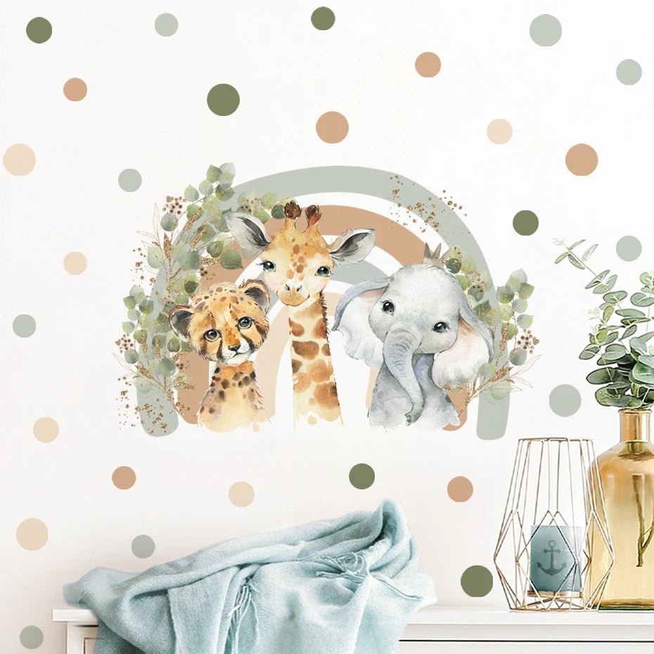 Decorative wall sticker with animals and polka dots on a light background