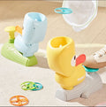 Two colorful duck-shaped toys.