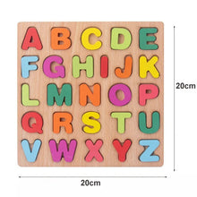 Montessori wooden alphabet puzzle with colorful letters for babies building early literacy through play.