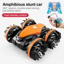 Amphibious RC Stunt Vehicle with strong motor power and dual remote for fast stunt play.