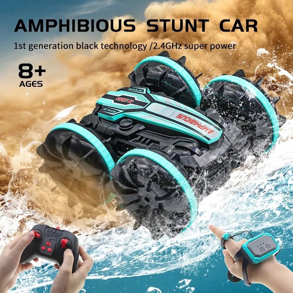 Amphibious RC Stunt Car double-sided flip design for combined water and land play.
