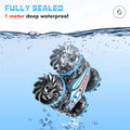 Amphibious Stunt RC Vehicle with all-terrain spinner wheels for water, sand, and land play.