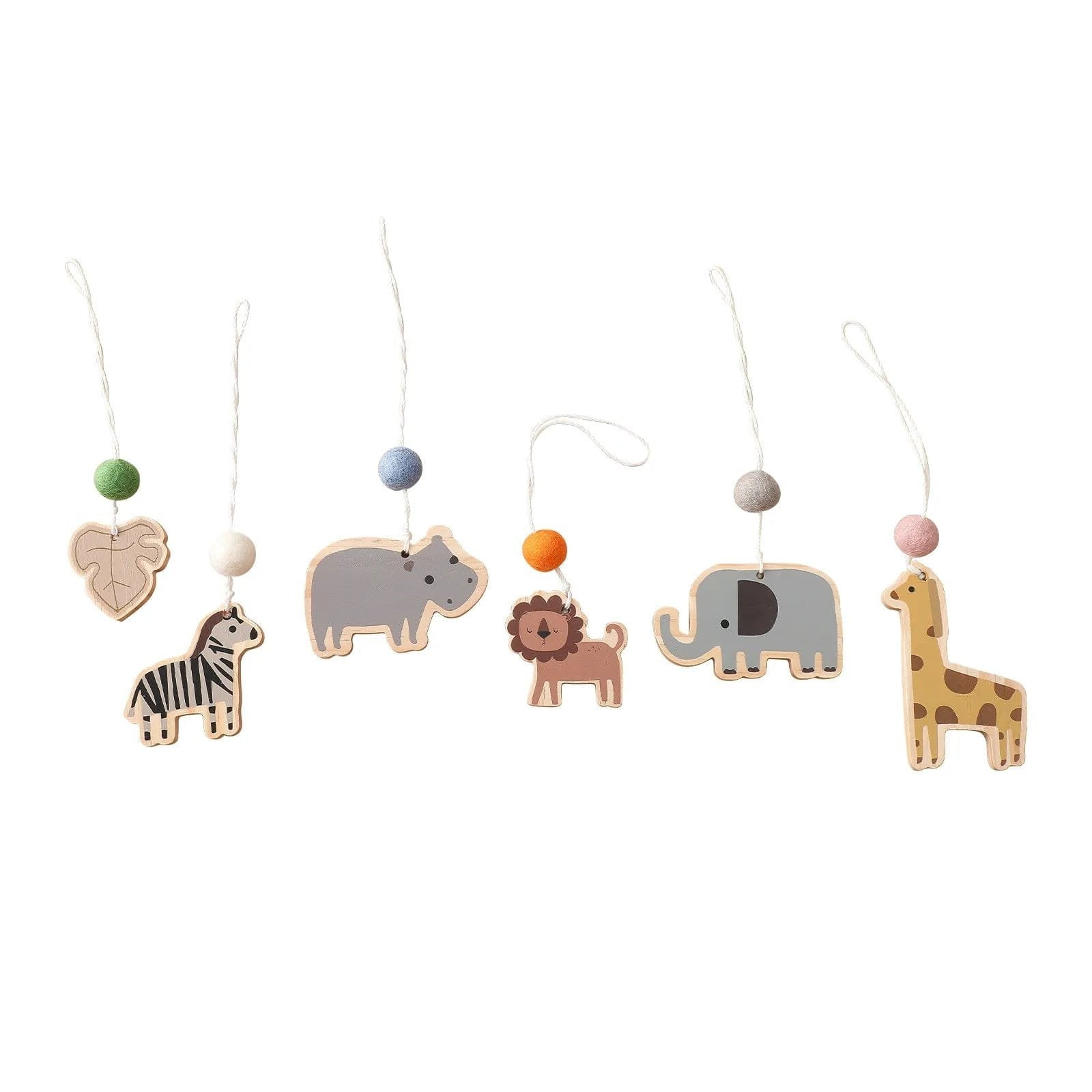 Animal pendant set for the wooden baby gym, giving babies soft teether toys to grip and explore daily.