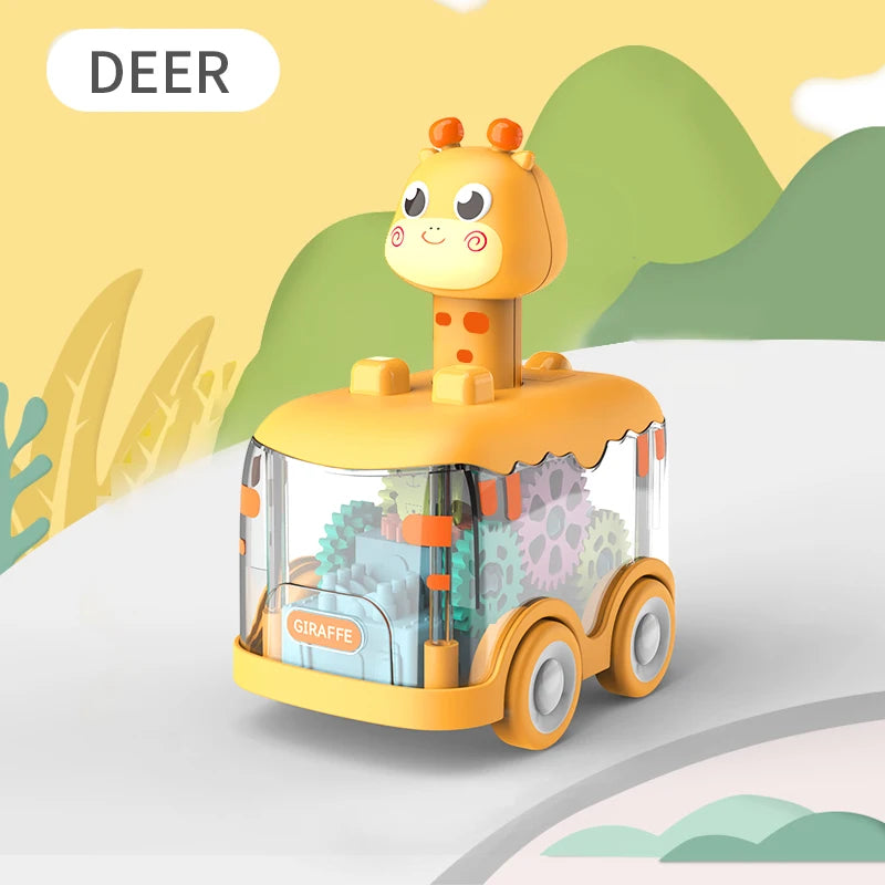 Deer animal press gear car with a transparent gear body