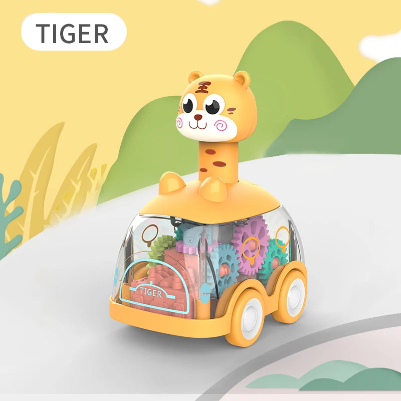 Tiger animal press gear car with a transparent gear body