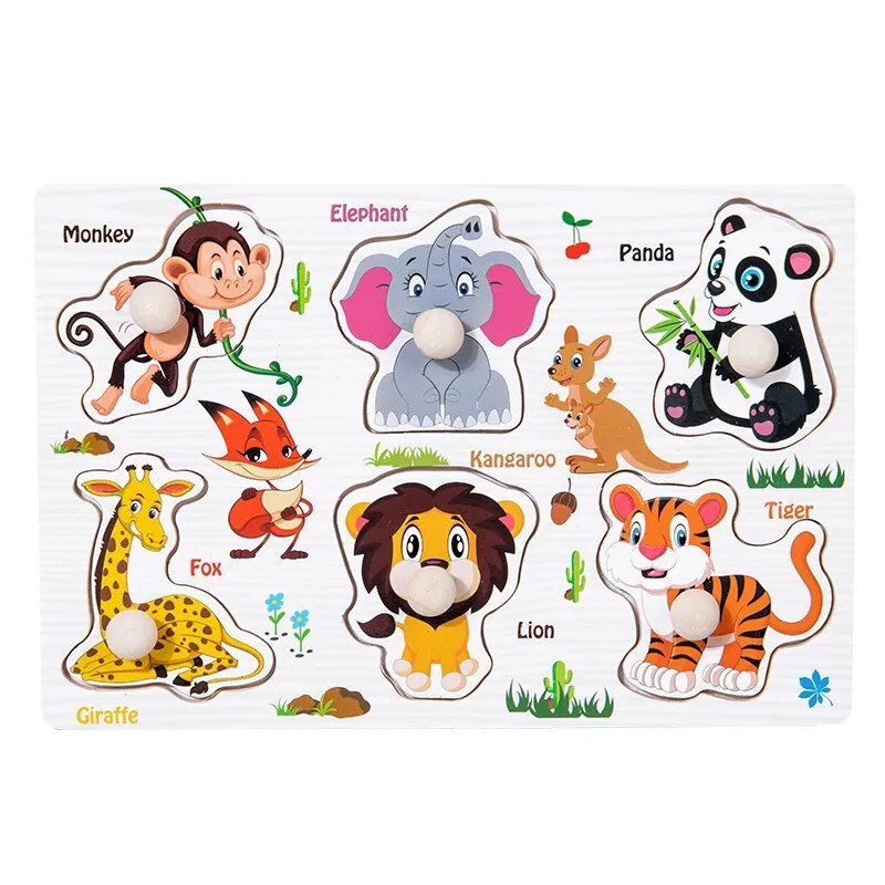 Montessori wooden ocean animal puzzle set that includes animal-themed stickers for extended baby play.