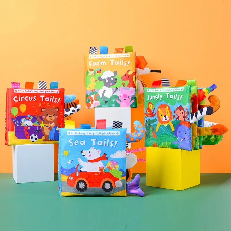 Animal tail cloth book set with colorful illustrations for infant educational play.