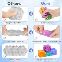 Comparison of different slime products with text labels.